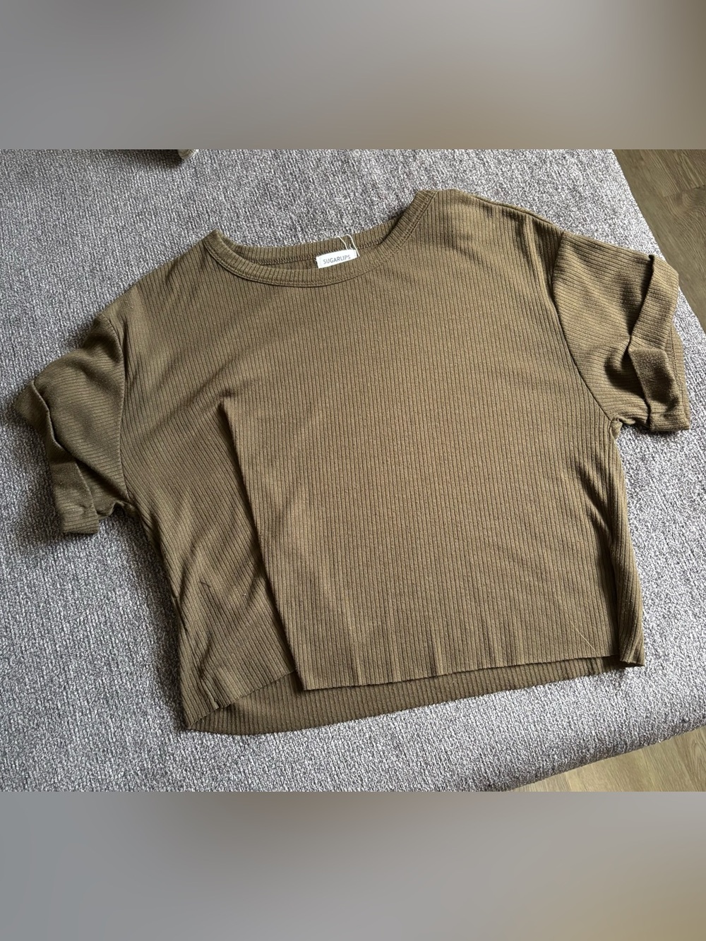Sugarlips Olive Ribbed Crop Long-Sleeve Top